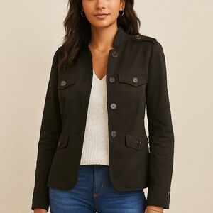 Michael Kors Black Military Blazer Jacket Size 2 Structured Button Front
